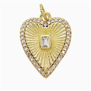 Copper Heart Pendant Pave Zirconia Gold Plated, approx 15-18mm [FD20777]