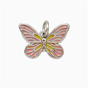 Copper Butterfly Pendant Pink Enamel Platinum Plated, approx 10-15mm [FD20780]