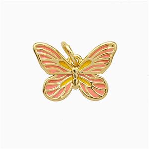 Copper Butterfly Pendant Pink Enamel Gold Plated, approx 10-15mm [FD20781]