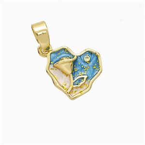 Copper Flower Pendant Painted Heart Gold Plated, approx 10mm [FD20782]