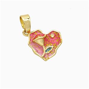 Copper Flower Pendant Painted Heart Gold Plated, approx 10mm [FD20783]