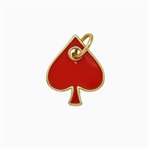 ACE of Heart Copper Pendant Red Enamel Gold Plated, approx 12mm [FD20787]