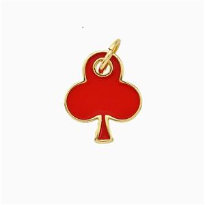 ACE of Clubs Copper Pendant Red Enamel Gold Plated, approx 12mm [FD20789]