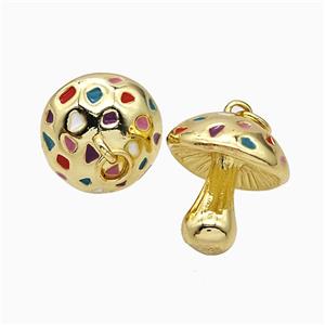 Copper Mushroom Pendant Multicolor Enamel Gold Plated, approx 15-18mm [FD20793]