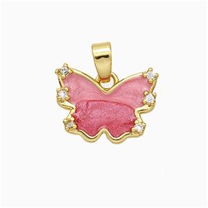 Copper Butterfly Pendant Pave Zirconia Pink Painted Gold Plated, approx 10-14mm [FD20798]