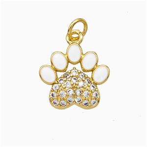 Copper Paw Charms Pendant Pave Zirconia White Enamel Gold Plated, approx 13-14mm [FD20800]