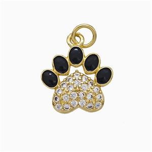Copper Paw Charms Pendant Pave Zirconia Black Enamel Gold Plated, approx 13-14mm [FD20801]