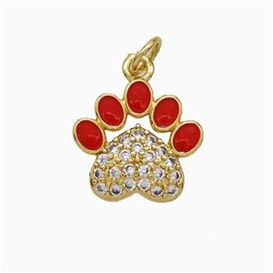 Copper Paw Charms Pendant Pave Zirconia Red Enamel Gold Plated, approx 13-14mm [FD20802]