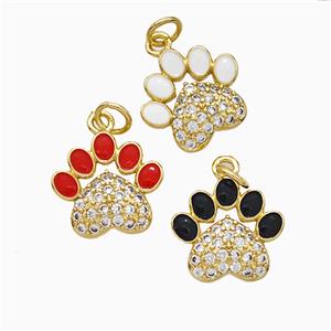 Copper Paw Charms Pendant Pave Zirconia Enamel Gold Plated Mixed, approx 13-14mm [FD20803]