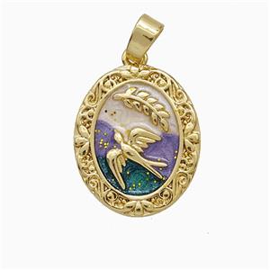 Copper Swallow Pendant Painted Leaf Oval Gold Plated, approx 14-16mm [FD20807]