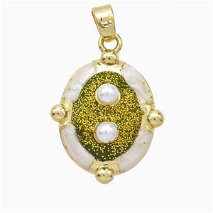 Copper Oval Pendant Pave Pearlized Resin Gold Plated, approx 15-18mm [FD20808]