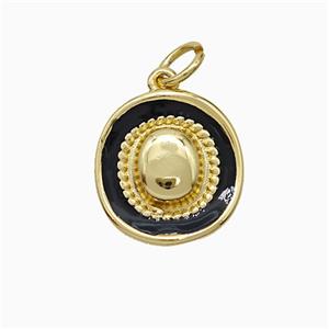 Copper Hat Pendant Black Enamel Gold Plated, approx 13-14mm [FD20812]