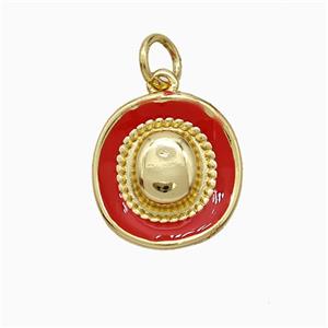 Copper Hat Pendant Red Enamel Gold Plated, approx 13-14mm [FD20813]