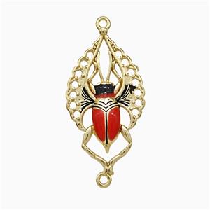 Beetle Charms Copper Pendant Red Enamel Gold Plated, approx 14-25mm [FD20815]