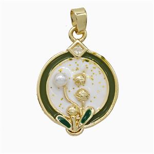 Copper Flower Pendant Pave Pearlized Resin White Painted Gold Plated, approx 17-20mm [FD20816]