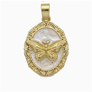 Copper Butterfly Pendant White Painted Gold Plated, approx 14-18mm [FD20821]