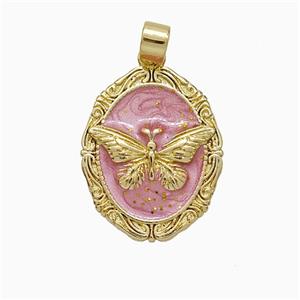 Copper Butterfly Pendant Pink Painted Gold Plated, approx 14-18mm [FD20822]