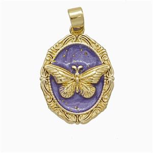 Copper Butterfly Pendant Purple Painted Gold Plated, approx 14-18mm [FD20823]