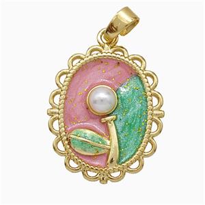 Copper Flower Pendant Pave Pearlized Resin Painted Gold Plated, approx 17-20mm [FD20824]