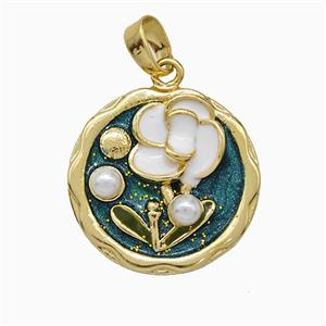 Copper Flower Pendant Pave Pearlized Resin Painted Gold Plated, approx 18mm [FD20829]