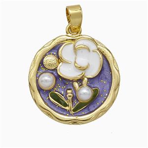 Copper Flower Pendant Pave Pearlized Resin Painted Gold Plated, approx 18mm [FD20830]