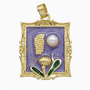 Copper Flower Pendant Pave Pearlized Resin Purple Painted Gold Plated, approx 20-22mm [FD20831]