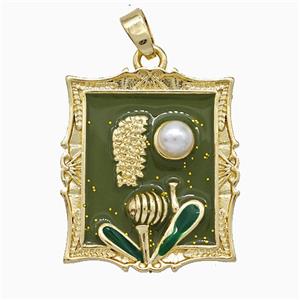 Copper Flower Pendant Pave Pearlized Resin Green Painted Gold Plated, approx 20-22mm [FD20832]