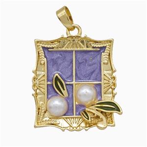 Copper Flower Pendant Pave Pearlized Resin Purple Painted Gold Plated, approx 20-23mm [FD20833]