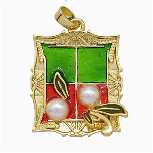 Copper Flower Pendant Pave Pearlized Resin Painted Gold Plated, approx 20-23mm [FD20834]