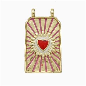 Copper Heart Pendant Rectangle Enamel 2loops Gold Plated, approx 14-25mm [FD20838]
