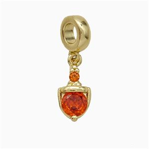 Copper Pendant Pave Zirconia Gold Plated, approx 6.5-10mm, 7mm dia [FD20839]