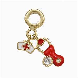 Nursing Charms Copper Pendant Pave Zirconia Red Enamel Gold Plated, approx 7mm, 7-12mm, 7mm dia [FD20840]