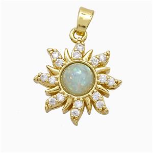 Copper Sun Pendant Pave Zirconia Fire Opal Gold Plated, approx 16mm [FD20855]