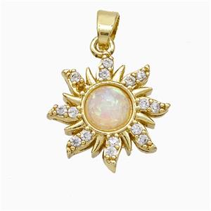 Copper Sun Pendant Pave Zirconia Fire Opal Gold Plated, approx 16mm [FD20856]