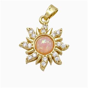 Copper Sun Pendant Pave Zirconia Fire Opal Gold Plated, approx 16mm [FD20857]