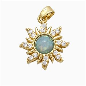 Copper Sun Pendant Pave Zirconia Fire Opal Gold Plated, approx 16mm [FD20858]