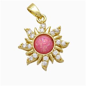 Copper Sun Pendant Pave Zirconia Fire Opal Gold Plated, approx 16mm [FD20859]