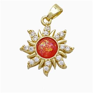 Copper Sun Pendant Pave Zirconia Fire Opal Gold Plated, approx 16mm [FD20860]