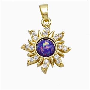 Copper Sun Pendant Pave Zirconia Fire Opal Gold Plated, approx 16mm [FD20861]
