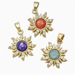 Copper Sun Pendant Pave Zirconia Fire Opal Gold Plated Mixed, approx 16mm [FD20862]