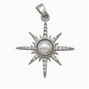 Copper Sun Pendant Pave Zirconia Pearlized Resin Platinum Plated, approx 22mm [FD20867]