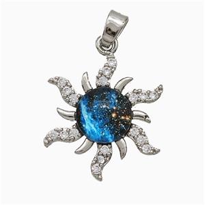 Copper Sun Pendant Pave Zirconia Resin Platinum Plated, approx 19mm [FD20868]