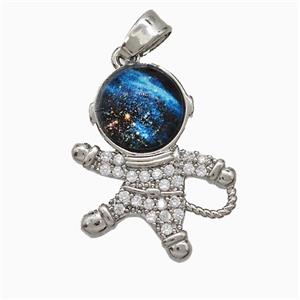 Copper Astronaut Pendant Pave Zirconia Resin Platinum Plated, approx 15-19mm [FD20869]