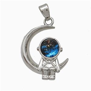 Copper Astronaut And Moon Pendant Pave Resin Platinum Plated, approx 16-19mm [FD20870]