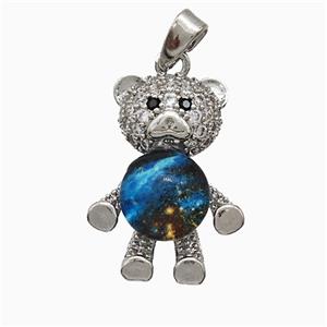 Copper Bear Pendant Pave Zirconia Resin Platinum Plated, approx 14-20mm [FD20871]