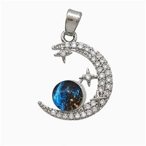 Copper Moon And Sun Pendant Pave Zirconia Resin Platinum Plated, approx 16mm [FD20872]