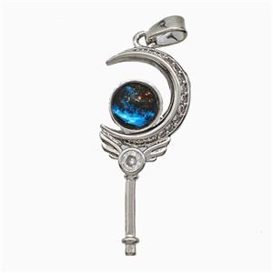 Copper Magic Wand Pendant Pave Zirconia Resin Moon Platinum Plated, approx 12-28mm [FD20875]