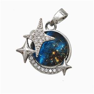 Copper Earth And Star Pendant Pave Zirconia Resin Platinum Plated, approx 12mm [FD20876]