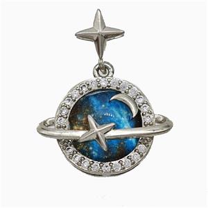 Copper Planet Pendant Pave Zirconia Resin Platinum Plated, approx 14-18mm, 7mm [FD20877]
