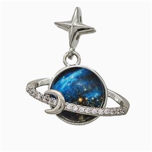 Copper Planet Pendant Pave Zirconia Resin Platinum Plated, approx 11-20mm, 7mm [FD20878]